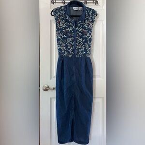 Wildlife Federation Denim Midi Dress with Embroidered Floral Bodice
